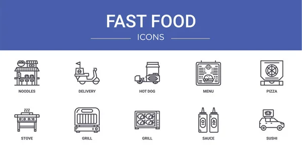 Set Icone Web Fast Food Contorno Come Tagliatelle Consegna Hot — Vettoriale Stock