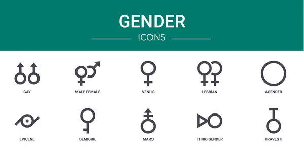 Set Outline Web Gender Icons Gay Male Female Venus Lesbian — Stock Vector