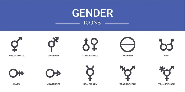 Set Outline Web Gender Icons Male Female Bigender Male Female — Stock Vector