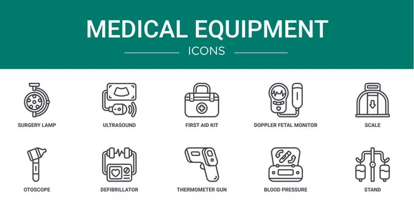 Set Mit Umrissen Medizinischer Web Geräte Symbole Wie Chirurgenlampe Ultraschall — Stockvektor