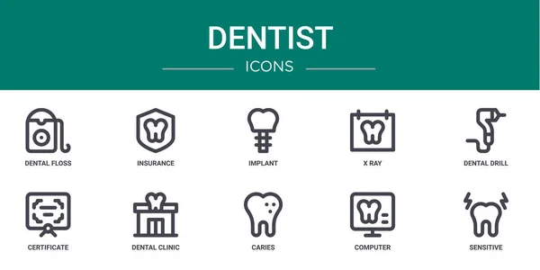 Conjunto Ícones Esboço Web Dentista Tais Como Fio Dental Seguro — Vetor de Stock