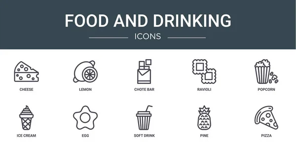 Set Von Umrissenen Web Icons Für Essen Und Trinken Wie — Stockvektor