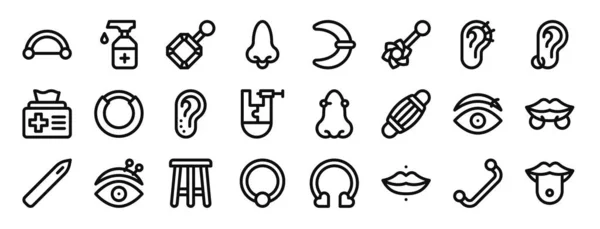Satz Von Umrissenen Web Piercing Symbolen Wie Ohrring Handwäsche Nieten lizenzfreie Stockillustrationen
