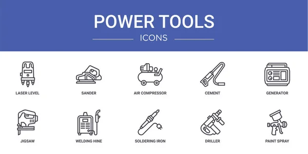 Satz Von Umrissenen Web Power Tools Symbole Wie Laserwaage Schleifer lizenzfreie Stockillustrationen