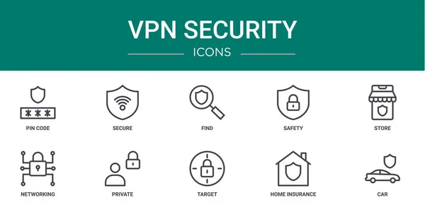 Umrissene Web Vpn Sicherheitssymbole Wie Pin Code Secure Find Safety Stockillustration