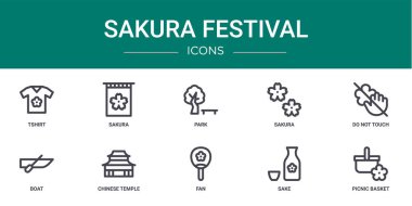 Tişört, sakura, park, sakura gibi 10 ana hatlı web festivali ikonu rapor, sunum, diyagram, web tasarımı, mobil uygulama için Çin tapınağı ikonlarına dokunmayın.