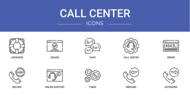Rapor, sunum, diyagram, web tasarımı, mobil uygulama, mobil uygulama gibi 10 ana hatlı web arama merkezi simgesi seti