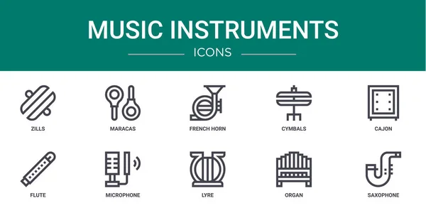 Jeu Icônes Instruments Musique Tels Que Zills Maracas Cor Français — Image vectorielle