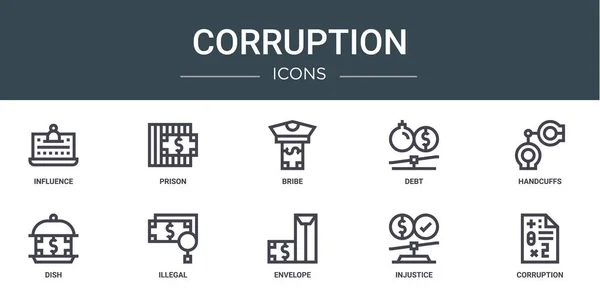 Készlet Vázlatos Internetes Korrupció Ikonok Mint Befolyás Börtön Megvesztegetés Adósság — Stock Vector
