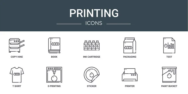 Conjunto Iconos Impresión Web Esquema Como Hine Copia Libro Cartucho — Vector de stock