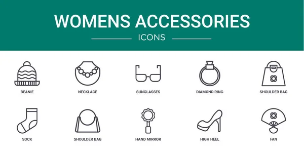 Ensemble Icônes Accessoires Pour Femmes Telles Que Bonnet Collier Lunettes — Image vectorielle
