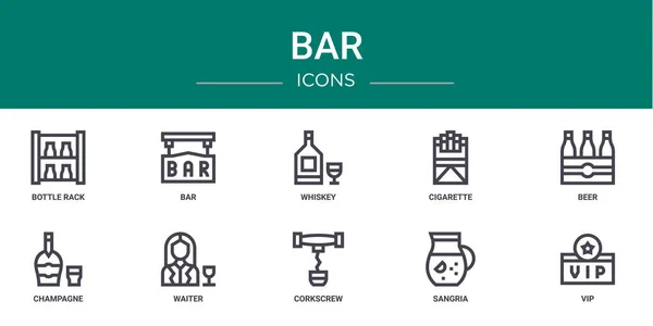 Set Icone Web Bar Contorno Come Portabottiglie Bar Whisky Sigaretta — Vettoriale Stock