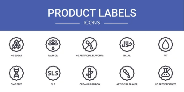 一套10个网站产品标签图标 如没有糖 棕榈油 没有人造调味品 Sls矢量图标用于报告 网页设计 移动应用程序 — 图库矢量图片