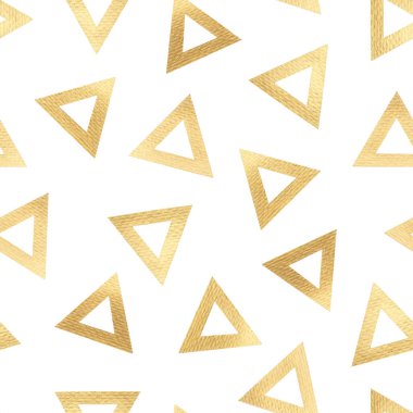 Altın üçgenlerin kusursuz deseni. Kağıtlarda altın rengi boya.