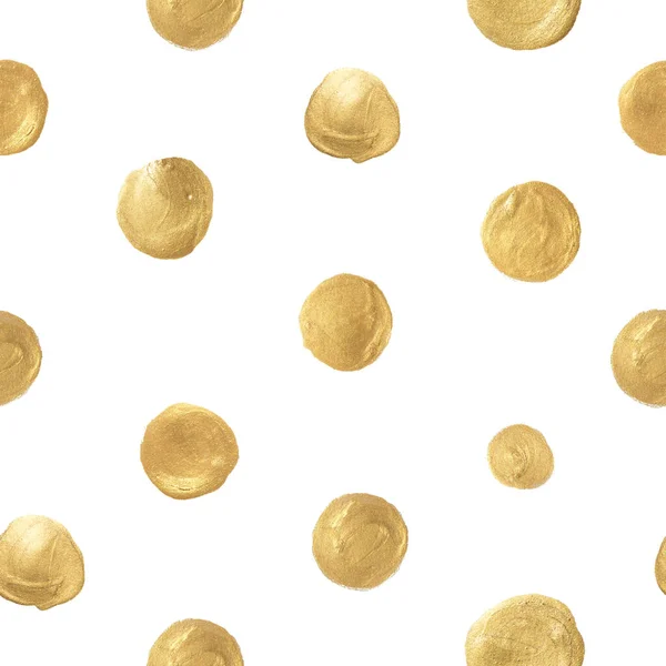 Seamless Pattern Polka Dots Painted Golden Circles White Background — Stock Photo, Image