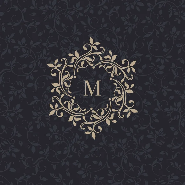 Floral Frame Monogram Classic Ornament Classic Design Elements Wedding Invitations — Stock Vector