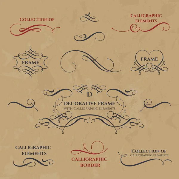Collection Calligraphic Elements Decorative Monograms Borders Template Signage Labels Stickers — Stock Vector