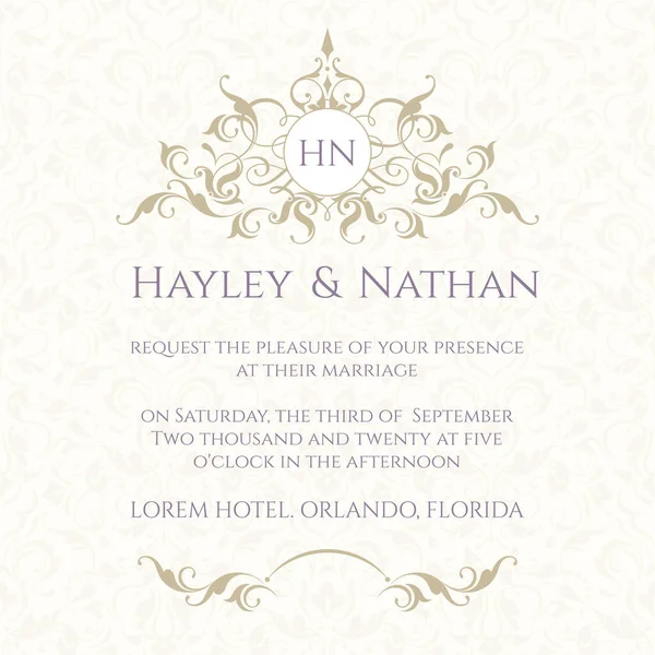 グラフィックデザインのページ 結婚式の招待状 装飾的な花の境界とモノグラム グリーティングカード 招待状 メニューのテンプレート — ストックベクタ