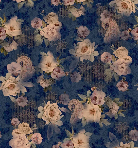 Απρόσκοπτη Floral Σχέδιο Λουλουδιών Για Ψηφιακή Εκτύπωση — Φωτογραφία Αρχείου