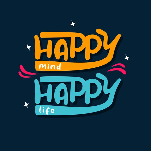 Happy Mind Happy Life Quote Quotes Design Lettering Poster Inspirational — Vettoriale Stock