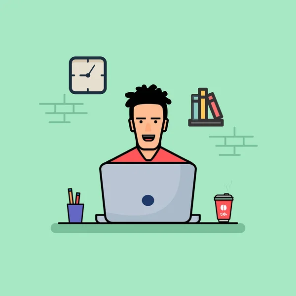 People Working Computer Coffee Vector Illustration Office Workspace Flat Cartoon —  Vetores de Stock