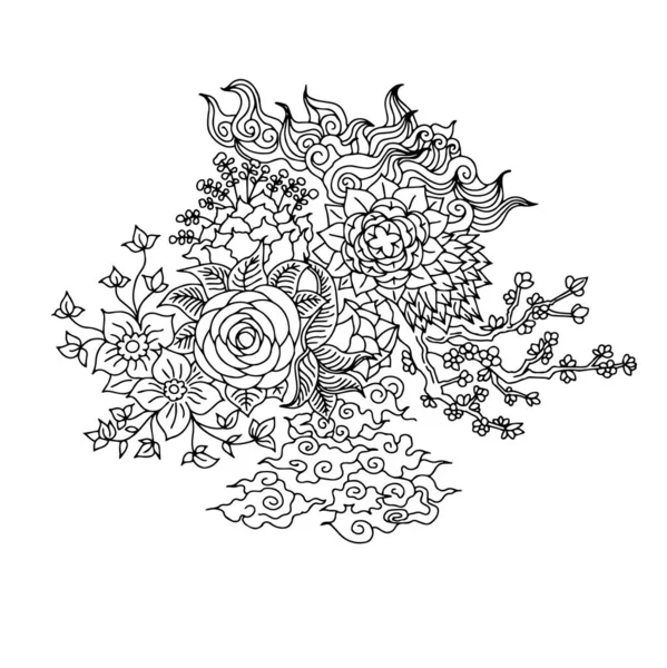 Вектор Дизайна Страницы Раскраски Цветов Цветок Художественной Линии — стоковый вектор