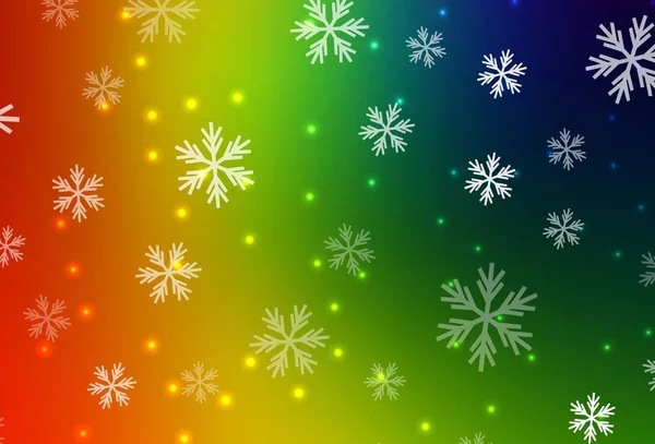 Σκούρο Πολύχρωμο Διανυσματικό Υπόβαθρο Νιφάδες Χιονιού Χριστούγεννα Αστέρια Λαμπερό Πολύχρωμο — Διανυσματικό Αρχείο
