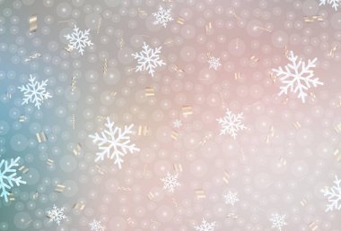 Açık Pembe, yeni yıl tarzında yeşil vektör düzeni. Renkli kar taneleri ve Noel baloları olan bir resim. Bir üniversite posteri için en iyi tasarım, afiş.