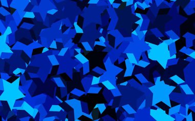 Koyu mavi vektör dokusu ve güzel yıldızlar. Bulanık arkaplanda gradyanı olan yıldızlar. Fütürist reklamlar ve kitapçıklar için şablon.