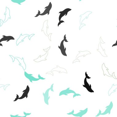 Yunuslar ile Açık Yeşil vektör sorunsuz şablon. Deniz yunusları ile modern soyut illüstrasyon. Duvar kağıtları için doğal tasarım.