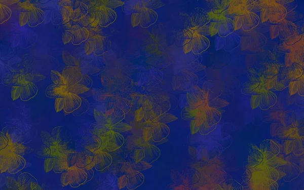 Tummansininen Keltainen Vektori Doodle Tausta Kukkia Kukat Kaltevuus Valkoisella Pohjalla — vektorikuva