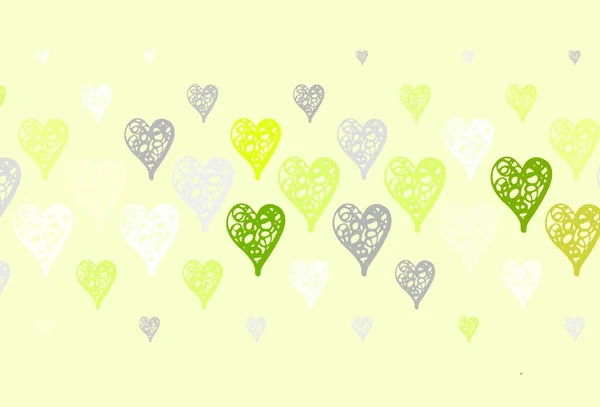 浅绿色的矢量背景 闪烁着红心 在抽象模板上用心来显示图解 狂欢节的模式 节庆浪漫传单 — 图库矢量图片