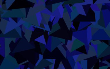 Koyu pembe, üçgenli mavi vektör arkaplan. Üçgen şekilli ışıltılı soyut çizimler. Broşürler, broşürler için desen