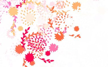 Açık Kırmızı, sarı vektör karalama deseni ve beyaz arkaplanda çiçeklerin dekoratif tasarımı. İş tasarımınız için yepyeni bir tarz.