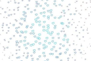 Açık mavi, tatlı kalpli kırmızı vektör arkaplanı. Kutlama tarzında kalpleri olan güzel renkli illüstrasyon. Yıldönümü reklamın için tasarım.