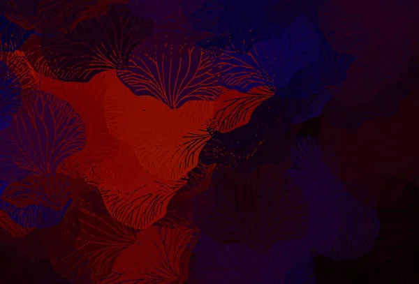 Dunkelblauer Roter Vektor Doodle Hintergrund Mit Blättern Bunte Abstrakte Illustration — Stockvektor