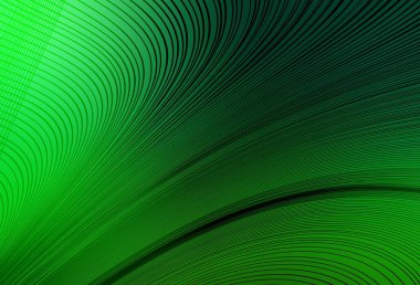 Eğri çizgileri olan koyu yeşil vektör şablonu. Basit çizgilerle renkli gradyan çizimi. Posterler ve afişler için iş tasarımı.