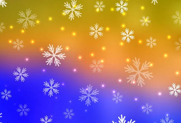 Ανοιχτό Μπλε Κίτρινο Διάνυσμα Φόντο Νιφάδες Χιονιού Χριστούγεννα Αστέρια Glitter — Διανυσματικό Αρχείο