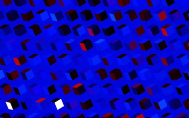 Koyu mavi, kırmızı vektör arka planı çokgen biçiminde. Soyut stil ve dikdörtgenlerle dekoratif tasarım. Şablon bir arkaplan olarak kullanılabilir.