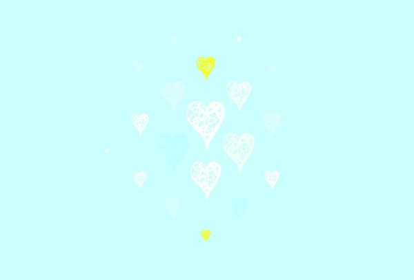 Azul Claro Textura Vectorial Amarillo Con Corazones Encantadores Ilustración Con — Vector de stock