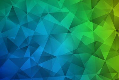 Açık mavi, yeşil vektör çokgen şablonu. Üçgenli parlak renkli çizimler. Arkaplanlarınız için desenli desen.