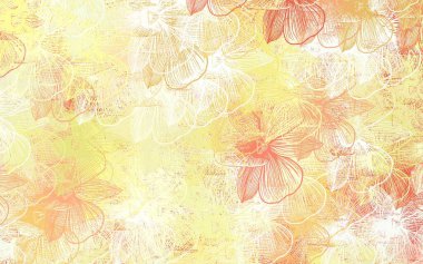 Açık kırmızı, çiçekli sarı vektör deseni. Beyaz arka planda gradyanı olan çiçekler. Ağ ve ambalaj için elle boyanmış tasarım.