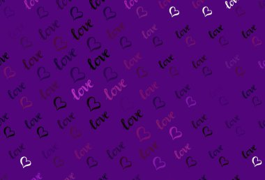 Karalama kalpli koyu mor vektör şablonu. Bulanık arkaplanda gradyan kalp şekilleri olan bir resim. Sevgililer günü ilanı ve kitapçıkları için bir model..