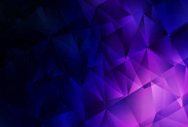 Kristalleri ve üçgenleri olan koyu mor bir vektör şablonu. Renkli üçgenli modern soyut illüstrasyon. Kartvizitiniz için modern tasarım.