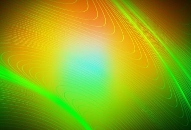 Koyu yeşil, kıvrımlı çizgileri olan sarı vektör deseni. Soyut ve gradyan renkte renkli çizimler. Reklamınız için yepyeni tasarım..