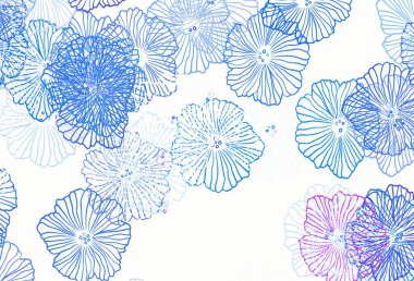 Açık mavi, yapraklı kırmızı vektör soyut tasarımı. Çiçeklerle karalama tarzında renkli çizimler. İşiniz için yeni tasarım.