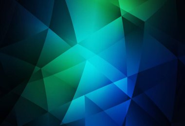 Koyu mavi, yeşil vektör soyut mozaik arka plan. Soyut ve üçgenli renkli çizimler. Broşürünüz için yepyeni bir tasarım..