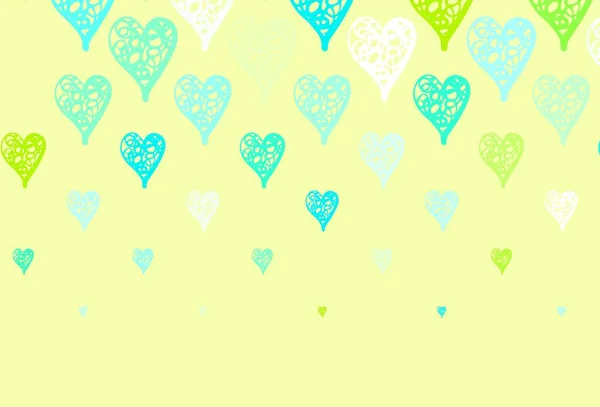 Plantilla Vectorial Verde Claro Con Corazones Garabato Ilustración Con Formas — Vector de stock