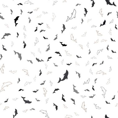 Koyu turuncu yunuslarla kusursuz bir arka plan. Beyaz arka planda izole edilmiş deniz yunusları. Vahşi yaşam ilanları, kitapçıklar için şablon.