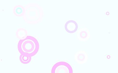 Açık pembe, diskleri olan mavi vektör dokusu. Renkli su damlaları olan modern soyut çizimler. Güzel web siteleri için desen.